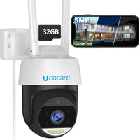 1 x RAW Customer Returns UCOCARE 5MP outdoor WiFi surveillance camera with 32G memory card, 360 WiFi camera outdoor, automatic tracking, 24 7 recording, humanoid detection, color night vision, 2-way audio, IP67 - RRP €78.99