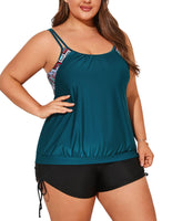 1 x RAW Customer Returns Hanna Nikole Tankini Women Plus Size Sexy Scoop Neck Tops Tummy Control with Drawstring Swim Shorts Stretchy Swimwear Teal Geometric Pattern 48 Tag 16W  - RRP €40.33