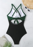 1 x RAW Customer Returns jakloz Swimsuit Women V Neck Lace Up Swimwear Swimsuit Tummy Control Cut Out One Piece Beachwear Swimsuit Green, XL  - RRP €31.98