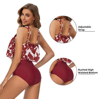 7 x Brand New Summer Mae Women s Flounced High Waist Bikini Set Printed Swimsuit Wine Red S - RRP €246.96