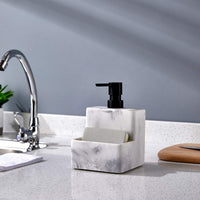 3 x RAW Customer Returns ZCCZ kitchen accessory square soap dispenser in stone look, kitchen organizer for liquid soap, dishwashing liquid, sponge high-quality dishwashing liquid dispenser with drip tray in white - RRP €56.97