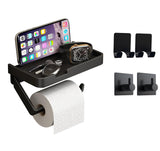 1 x Brand New IOPJLK Toilet Paper Holder Black No Drilling, Aluminum Toilet Paper Holder with Shelf, Toilet Paper Holder with 4 Towel Holders No Drilling, Toilet Paper Holder for Kitchen and Bathroom - RRP €20.4