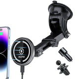 1 x RAW Customer Returns OHLPRO Magnetic Wireless Charger Car for MagSafe Car Holder iPhone 14 13 12 Series, Strong Suction Cup Phone Holder for Dashboard, Windshield, with Telescopic Arm and QC3.0 Car Adapter - RRP €34.42