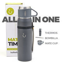 1 x RAW Customer Returns BALIBETOV Camping Thermos Mate Tea Set - includes vacuum insulated with double 18 8 stainless steel mate tea cup and thermos, bombilla mate straw and a cleaning brush gray  - RRP €23.7