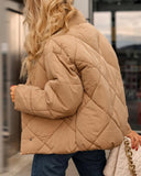 1 x RAW Customer Returns Feziakuk women s quilted jacket, lightweight down jacket, stand-up collar, warm winter jacket, short transitional jacket, padded jacket with button placket, khaki S - RRP €9.76