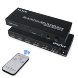 1 x RAW Customer Returns HDMI Switch Splitter 2 in 4 Out, HDMI Distributor Switch with Remote Control and SPDIF 3.5m Audio Out, Supports 4K 60Hz HDCP2.2 HDR, for PC Monitors PS4 TV Laptop Xbox - RRP €46.99