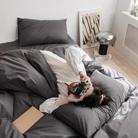 1 x RAW Customer Returns AShanlan bed linen 140x200 anthracite 2 pieces 100 microfiber plain bed linen set with 1 pillowcase 70x90 cm dark gray bed linen with zipper soft and iron-free - RRP €27.22