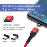 1 x RAW Customer Returns JianHan Magnetic Charging Cable 2M, 3A USB C Micro USB 2 in 1 Magnetic Cable with LED Light for Sumsung Galaxy Huawei Xiaomi Kindle LG Moto Android Smartphones Red  - RRP €10.07