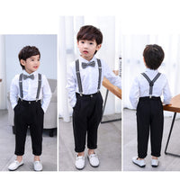 1 x RAW Customer Returns Volunboy Baby Boys Suit Set Clothing Shirt with Bow Tie Suspenders Trousers Romper Suit 2-3 Years, Size 100, White Black  - RRP €29.99