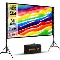 1 x RAW Customer Returns Projector Screen with Tripod, Towond 120 Inch Portable Indoor Outdoor Projector Screen, Wrinkle-Free Back Front 16 9 HD Foldable Projection Screen with Carrying Bag for Home Backyard Theater Nights - RRP €100.33