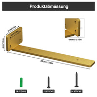 1 x RAW Customer Returns Riuog 6 Pack Shelf Brackets, Floating Invisible L Shelf Brackets, Industrial Metal Shelf Brackets, Brackets for Shelves Gold, 35CM  - RRP €40.33