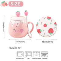 2 x Brand New Cute Strawberry Mug Pink Coffee Cup Ceramic Kawaii Mug for Morning Tea Milk Fruit Cup with Lovely Lid and Spoon Creative Novelty Birthday Christmas for Lover Girls 500ml - RRP €33.7