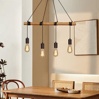 1 x RAW Customer Returns FORCOSO pendant light wood 4-bulb - hanging lamp dining table wood, vintage industrial pendant light dining table E27 hanging light ceiling light for dining room living room bedroom kitchen - without light bulb - RRP €56.56