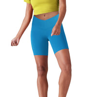 1 x Brand New Lulucheri Women s Cycling Shorts V Cross Waist Short Sports Pants Leggings with Pockets Sports Yoga Biker Shorts for Gym Training, Fitness, Everyday Life - 18cm XL, Poolside Blue  - RRP €27.6