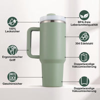 1 x RAW Customer Returns PRAOAHEI 40oz Thermal Mug with Straw and Handle, 1180 ML Double-Walled Stainless Steel Hot Cold Drinks Vacuum Drinking Cup, Coffee Mug for Home Travel Matcha Green - RRP €27.22