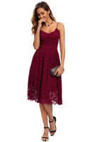 1 x RAW Customer Returns Atnlewhi Women s Vintage Sleeveless V-Neck A-Line Dress Floral Knee Length Lace Dress Bridesmaid Elegant Cocktail Dresses - Red Wine - L - RRP €44.99