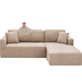 1 x RAW Customer Returns CHELZEN Elastic Peninsula Sofa Cover, 2-Piece Couch Cover Left Right Corner, Chaise Longue Sofa Throws with Two Pillowcases, L Shape Peninsula Sofa Covers 1 Seater 2 Seater, Khaki  - RRP €48.99