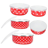 1 x RAW Customer Returns COLLBATH 5pcs Noodles For Soup Red Salad Office Supplies Lid Pattern Home Serving Preparation Enamelware Dot Baking Container Gadgets Plastic Lid Cream Salads - RRP €27.69