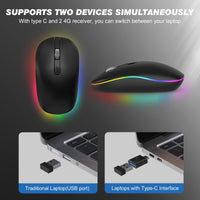 1 x RAW Customer Returns RaceGT Mouse Wireless, LED Ergonomic Mouse Wireless Mouse Computer Mouse Rechargeable 2.4GHz Wireless Mouse USB Type-C Receiver Silent Wireless Mouse for Laptop PC Macbook Notebook - RRP €15.76