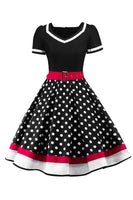 1 x RAW Customer Returns AXOE Women s Polka Dot Rockabilly Vintage Dress with Belt Party Dress Black, Size 36, M - RRP €39.31