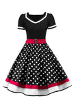 1 x RAW Customer Returns AXOE Women s Polka Dot Rockabilly Vintage Dress with Belt Party Dress Black, Size 36, M - RRP €39.31