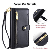 1 x RAW Customer Returns Myriadunsell Case for Xiaomi 14 with Lanyard, Flip Wallet Phone Case with Magnetic Zipper and Stand 5 Card Slots Folio Made of Luxurious Vegan Leather Black - RRP €18.14