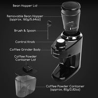 1 x RAW Customer Returns Aigostar Electric Coffee Grinder with Stainless Steel Conical Grinder Spice and Coffee Mill, 160g Bean Container, 15 Grinding Level Settings, Coffee Bean Chopper Grinder, 150 Watt Black - RRP €39.31