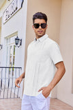 1 x RAW Customer Returns Men s Short Sleeve Linen Shirts Hawaiian Guayabera Shirt Button Down Casual Summer Beach Shirts Tops, White, XL - RRP €20.16