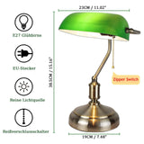 1 x RAW Customer Returns Traditional Banker Lamp Antique Metal Desk Lamp with Chain Glass Lampshade Green Bedside Lamp for Bedroom Brass Finish - RRP €67.55