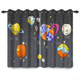 1 x Brand New YONGFOTO 168x229cm Space Curtain, Cartoon Stars Meteor Planets Cool Spaceman Window Drapes for Kids Room Orphanage Kindergarten 2 Panels Blackout Curtain - RRP €20.4