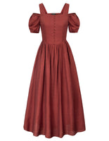 1 x RAW Customer Returns Gothic Medieval Dress Women s A-Line Off Shoulder Rockabilly Swing Dress Brick Red M - RRP €32.77