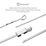 4 x Brand New Sunnecko grill skewers made of stainless steel, kebab skewers with movable slider, reusable bbq meat skewers including bag and baking brush grill set for garden and camping, dishwasher safe - RRP €67.16