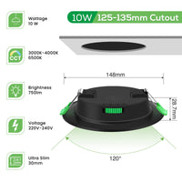 1 x RAW Customer Returns ALUSSO LIGHTING Recessed LED Spotlights for Plasterboard, 10W 750LM Interior Ceiling Lights, 3CCT 3000K 4000K 6500K, IP44 Recessed LED Spotlight, Recessed Hole 125-135mm, AC 220-240V, Set of 6 Black - RRP €44.99