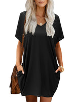 1 x RAW Customer Returns Beluring Women s Casual Short Sleeve Tunic Dress Comfortable Summer Dresses with V-Neck Black S - RRP €35.99