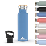 1 x RAW Customer Returns Daikoku Bottle, Double Wall Stainless Steel Thermal Bottle, Thermos Keeps Drinks Cold or Hot for Hours, Two Caps, Blue Color, 750 ML - RRP €16.01