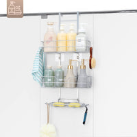 1 x RAW Customer Returns Shower shelf for hanging, shower shelf without drilling, bathroom shelf with 2 levels, bathroom shelf, shower basket for hanging over the shower door with soap dish for bathroom storage, silver - RRP €24.53