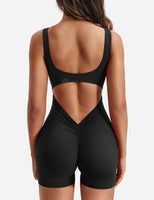 1 x RAW Customer Returns ZAAYO Women s Workout Jumpsuits Shorts Sexy Backless Gym Bodycon Scrunch Butt Yoga Bodycon One Piece Full Body Suit Stretch Elegant Jumpsuits Black Large - RRP €37.3