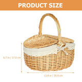 1 x RAW Customer Returns Garneck picnic basket with lid shopping basket braided mushroom basket fruit basket bread basket rattan basket wicker basket with handle braided basket flower basket for outdoor picnic 35CM - RRP €39.99