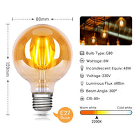 1 x RAW Customer Returns Aigostar LED E27 vintage light bulb 6W replaces 48W , 600 lumens, warm white 2200K, beam angle 300 , G80 Edison lamp filament retro amber flicker-free, CRI 80, 4 pieces - RRP €21.34