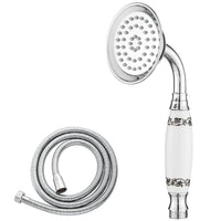 1 x RAW Customer Returns Maynosi hand shower retro, nostalgic shower head with ceramic handle, shower head with shower hose and Teflon tape, metal hand shower, replacement rain shower, ceramic with pattern, chrome-B - RRP €31.78