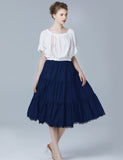 1 x RAW Customer Returns BEAUTELICATE Women s Skirt Cotton Long Short Combination Petticoat for Wedding Dress Anti-Static Black Ivory with Lace Hem Navy Blue-75cm Length,L  - RRP €24.99