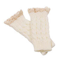 1 x Brand New SUNTRADE Women Knitted Arm Warmers Winter Fingerless Thumb Hole Mitten Soft Gloves with Lace Black Medium - RRP €27.6