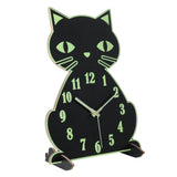 1 x RAW Customer Returns Plumeet Kids Wall Clock with Light Up Cat for Bedroom, Desk Clock for Children s Room, Silent Wooden Clock, Battery Operated - RRP €19.99