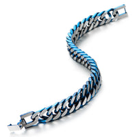 1 x RAW Customer Returns COOLSTEELANDBEYOND Men s Stainless Steel Silver Blue Two-Tone Curb Chain Bracelet, Satin Finish - RRP €21.8