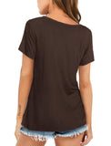 1 x RAW Customer Returns Beluring Women s Short Sleeve V-Neck T-Shirt Basic Elegant T-Shirts Cusual soft and comfortable Brown M - RRP €22.68