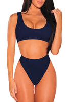 1 x RAW Customer Returns Viottiset Women Two Piece Bikini Set Swimsuit Crop Top High Waist Swimwear Beachwear Push Up Summer Deep Blue S - RRP €29.99