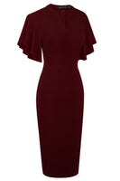 1 x RAW Customer Returns HOMEYEE Women s Elegant V-Neck Ruffle Sleeve Stretch Party Dress B572 M, Dark Red  - RRP €36.99