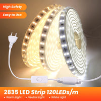 1 x RAW Customer Returns Wisada Double Row LED Strip 3m, 220V SMD 2835 120LEDs m Super Bright Flexible Strip, Bendable Cut Indoor LED Strip Light Cold White LED Strip with Switch Plug for Bedroom, Closet - RRP €19.99