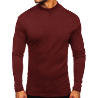 1 x RAW Customer Returns Elainone Men s Long Sleeve Shirts Warm Cotton High Neck T-Shirts Elastic Casual Basic Tops Autumn Winter, Wine Red S - RRP €24.0