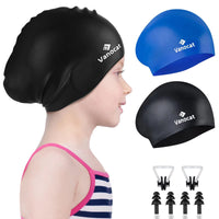 3 x Brand New 2 Pack Swimming Cap Kids for Long Short Hair, Unisex Silicone Swimming Cap Girls Boys for Ages 3-15 Years Toddler Waterproof, Swimming Cap with Ear Plugs and Nose Clip-8 - RRP €109.92